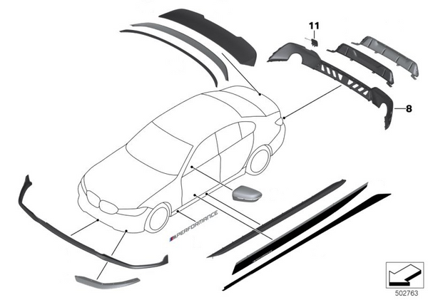 BMW M Performance 原廠 後下飾板 / 保桿飾板 (高亮黑) For G20 G21 318i 320i 330i